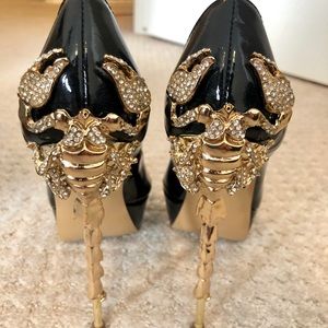 Scorpion embellished peep toe heels / pumps